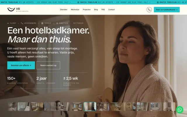 The VB Badkamers homepage at vb-badkamerrenovaties.nl: the bathroom renovation site 99six rebuilt